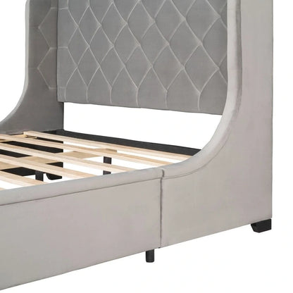 Queen Size Platform Bed with Wingback Headboard and a Big Drawer