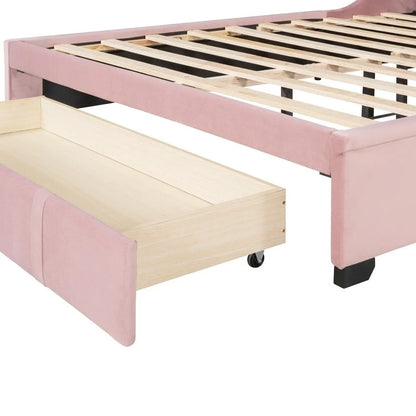Queen Size Platform Bed with Wingback Headboard and a Big Drawer