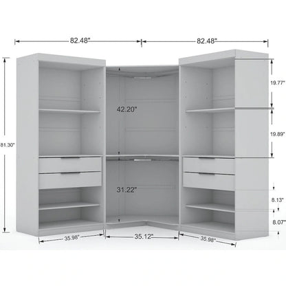 Mulberry 2.0 Semi Open 3 Sectional Modern 4 Drawer Wardrobe Corner Closet Set of 3