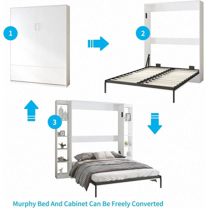 Mixoy Murphy Bed,Folding Wall Bed with 2 Side Cabinet Shelves