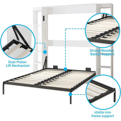 Mixoy Murphy Bed,Folding Wall Bed with 2 Side Cabinet Shelves
