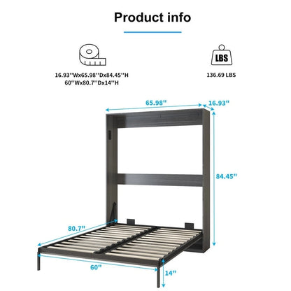Mixoy Murphy Bed,Folding Wall Bed with 2 Side Cabinet Shelves