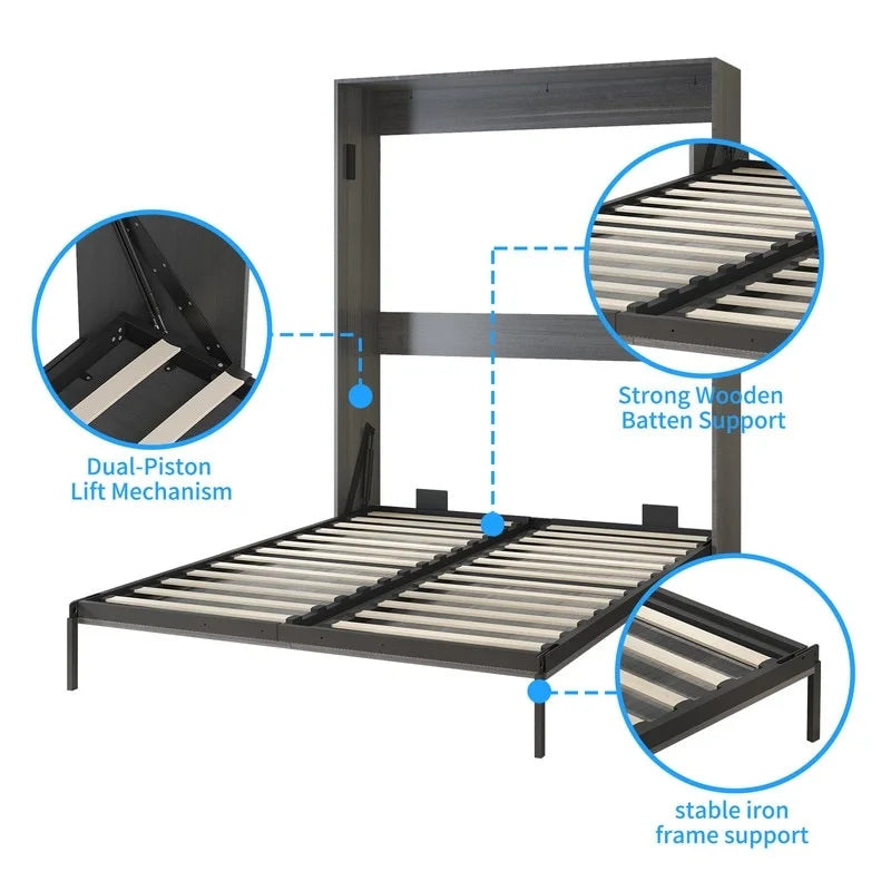 Mixoy Murphy Bed,Folding Wall Bed with 2 Side Cabinet Shelves