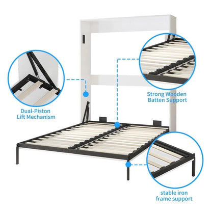 Mixoy Murphy Bed,Folding Wall Bed with 2 Side Cabinet Shelves
