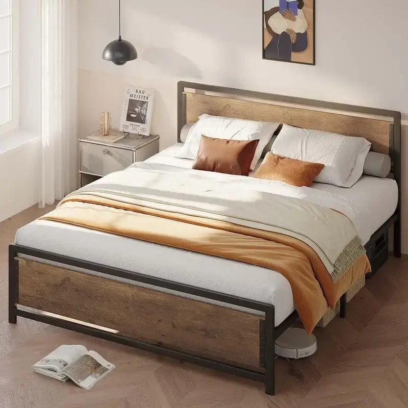 Full Queen Bed Frame with Headboard Sturdy Metal Platform Bed