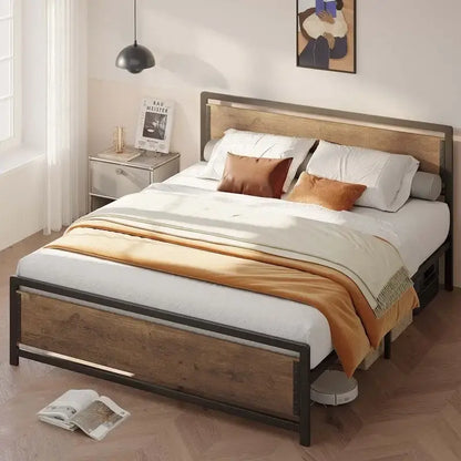 Full Queen Bed Frame with Headboard Sturdy Metal Platform Bed