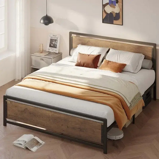 Full Queen Bed Frame with Headboard Sturdy Metal Platform Bed