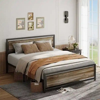 Full Queen Bed Frame with Headboard Sturdy Metal Platform Bed