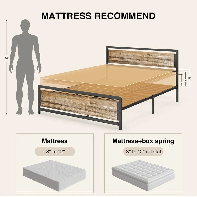 Full Queen Bed Frame with Headboard Sturdy Metal Platform Bed