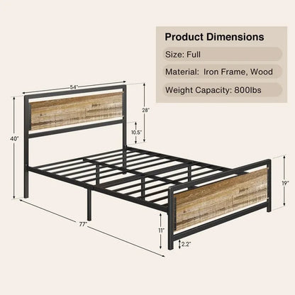 Full Queen Bed Frame with Headboard Sturdy Metal Platform Bed
