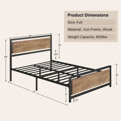 Full Queen Bed Frame with Headboard Sturdy Metal Platform Bed