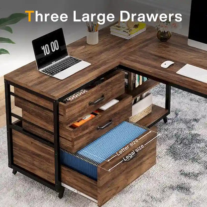 Reversible L Shaped Desk With File Drawers, Corner Computer Desk