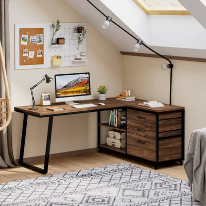 Reversible L Shaped Desk With File Drawers, Corner Computer Desk