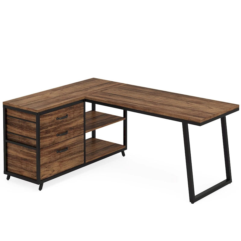 Reversible L Shaped Desk With File Drawers, Corner Computer Desk