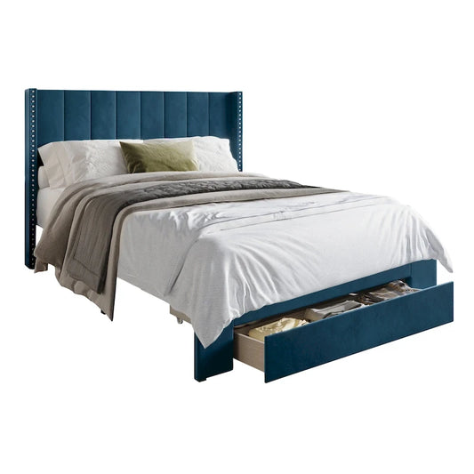 CraftPorch Velvet Wingback Tufted Upholstered Platform Storage Bed