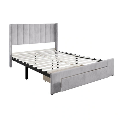 CraftPorch Velvet Wingback Tufted Upholstered Platform Storage Bed