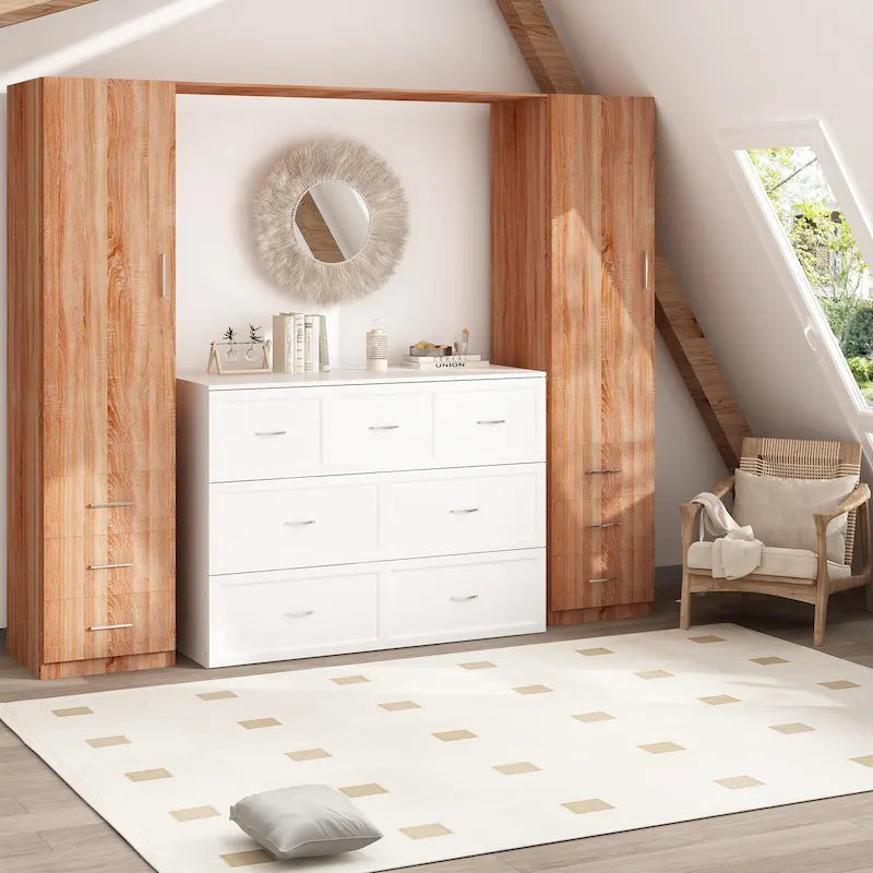 Full Size Bed Cabinet Dresser Bed w/ Drawer Convert into Cube Cabinet