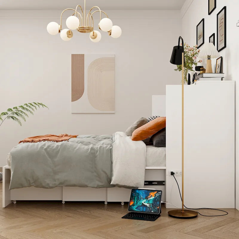 Full Size Bed Cabinet Dresser Bed w/ Drawer Convert into Cube Cabinet