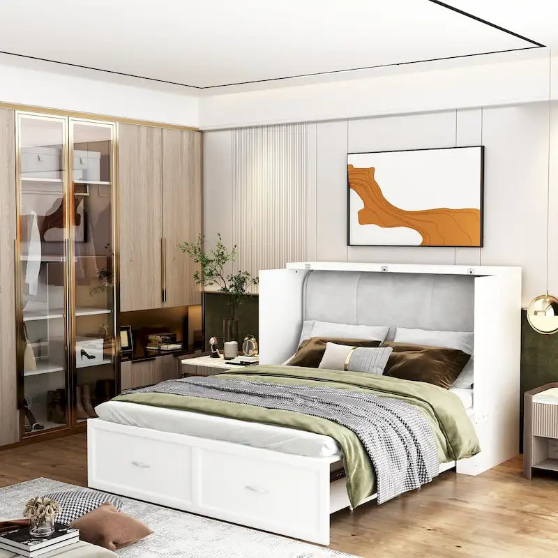 Full Size Bed Cabinet Dresser Bed w/ Drawer Convert into Cube Cabinet