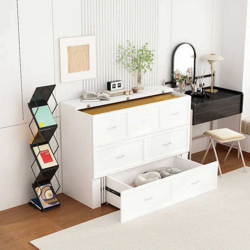 Full Size Bed Cabinet Dresser Bed w/ Drawer Convert into Cube Cabinet