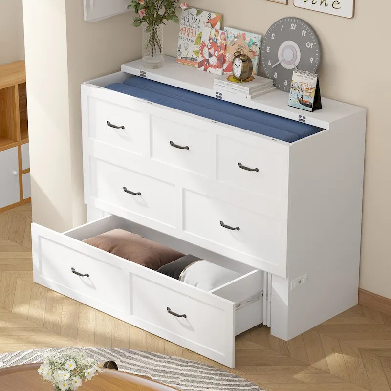 Full Size Bed Cabinet Dresser Bed w/ Drawer Convert into Cube Cabinet