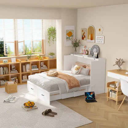 Full Size Bed Cabinet Dresser Bed w/ Drawer Convert into Cube Cabinet