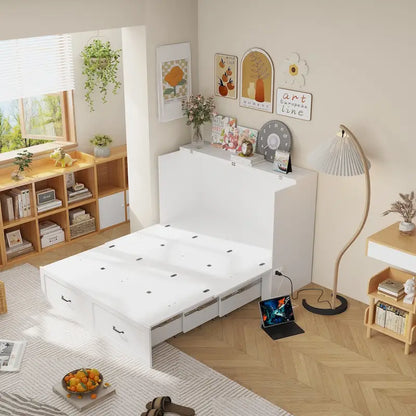 Full Size Bed Cabinet Dresser Bed w/ Drawer Convert into Cube Cabinet