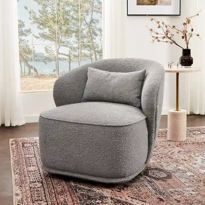KINWELL 33 Wide Sherpa Boucle Upholstered Swivel Accent Chair