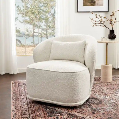 KINWELL 33 Wide Sherpa Boucle Upholstered Swivel Accent Chair