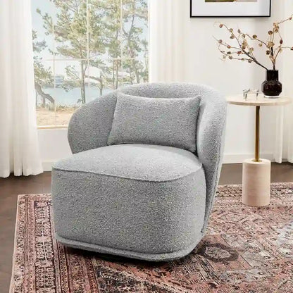 KINWELL 33 Wide Sherpa Boucle Upholstered Swivel Accent Chair