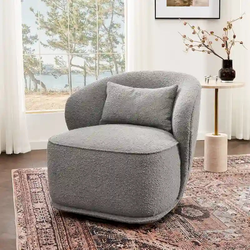 KINWELL 33 Wide Sherpa Boucle Upholstered Swivel Accent Chair