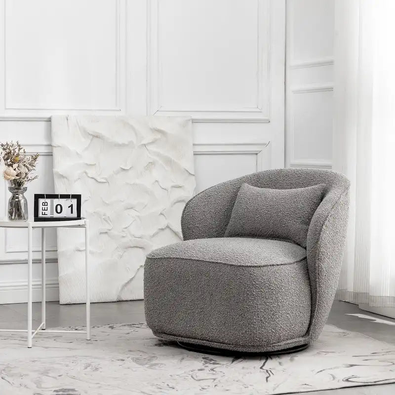 KINWELL 33 Wide Sherpa Boucle Upholstered Swivel Accent Chair