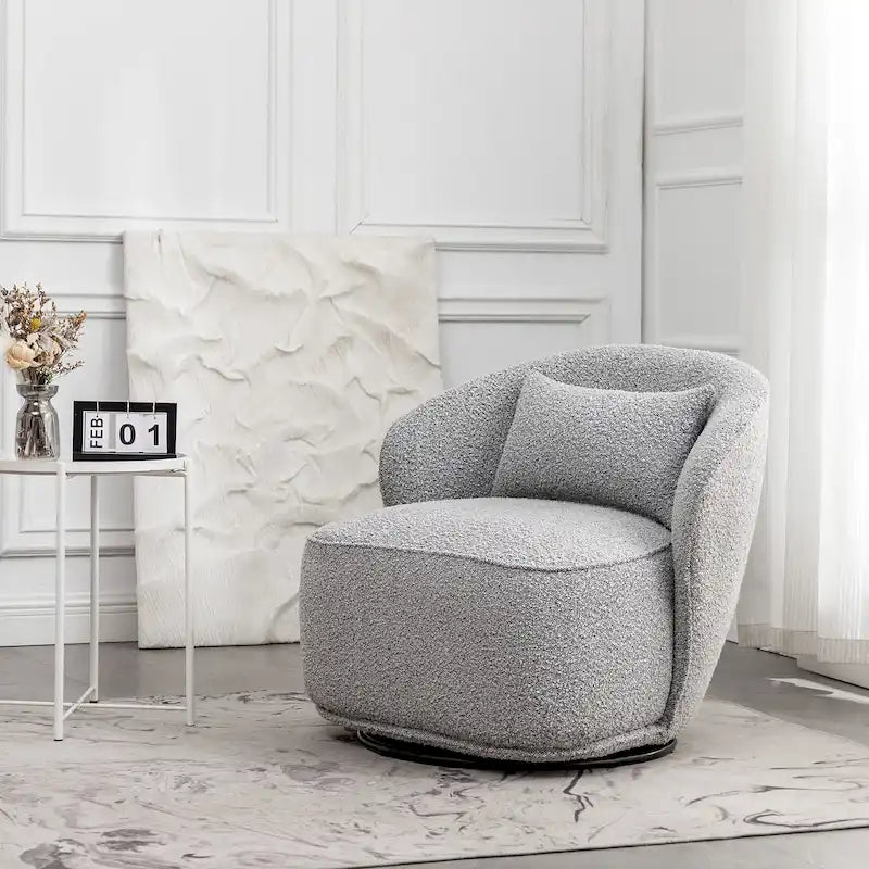 KINWELL 33 Wide Sherpa Boucle Upholstered Swivel Accent Chair