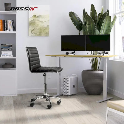 BOSSIN Adjustable Home Office Chair, Mid-Back Armless Ribbed Swivel Task Chair,Vanity Chair for Small Space, Livingroom Make-up