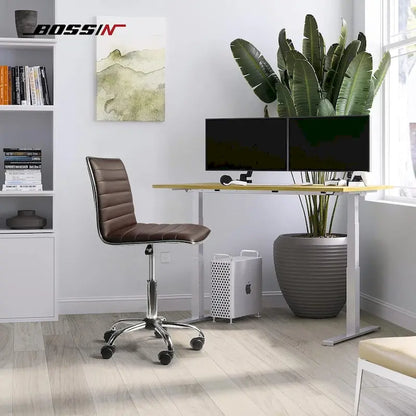 BOSSIN Adjustable Home Office Chair, Mid-Back Armless Ribbed Swivel Task Chair,Vanity Chair for Small Space, Livingroom Make-up