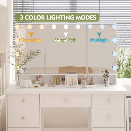 Luxurious LED Makeup Vanity with 9 Drawers Elegant Makeup Station