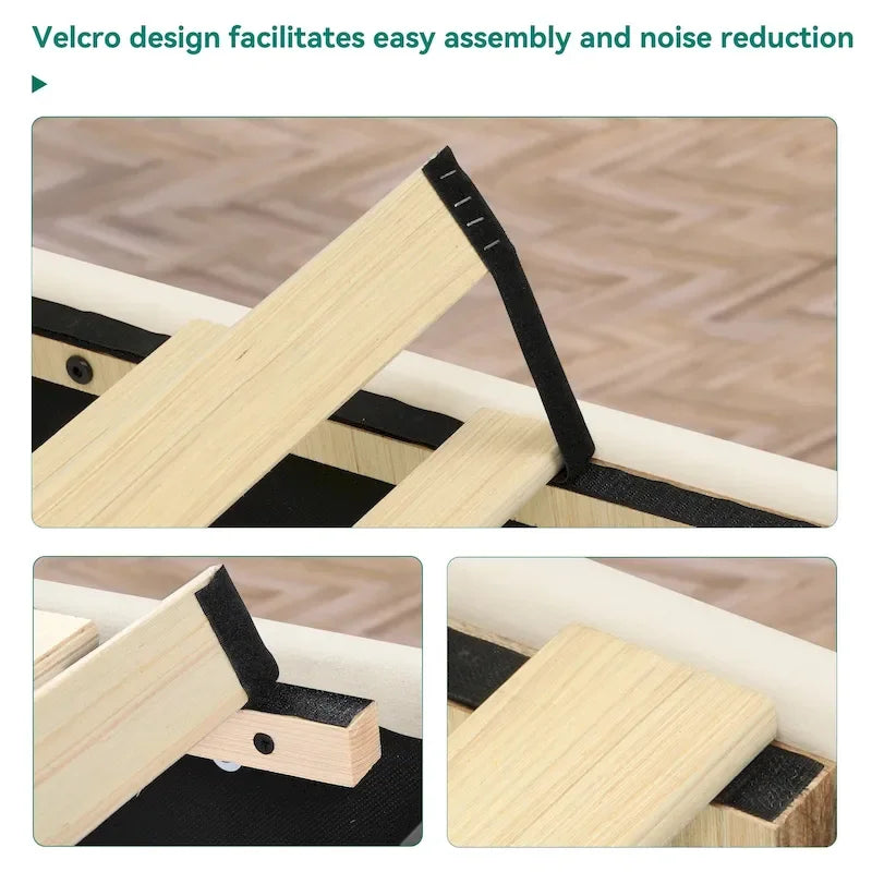 Queen Adjustable Upholstered Headboard Platform Bed Wingback Bed Frame