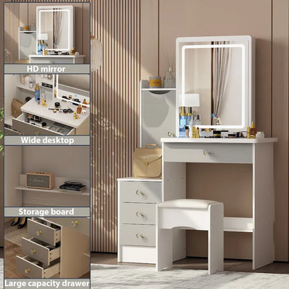 Timechee Makeup Vanity Set with Sliding Lighted Mirror Dressing Table - 33L x 15.7W x 52.4H