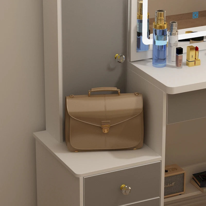 Timechee Makeup Vanity Set with Sliding Lighted Mirror Dressing Table - 33L x 15.7W x 52.4H