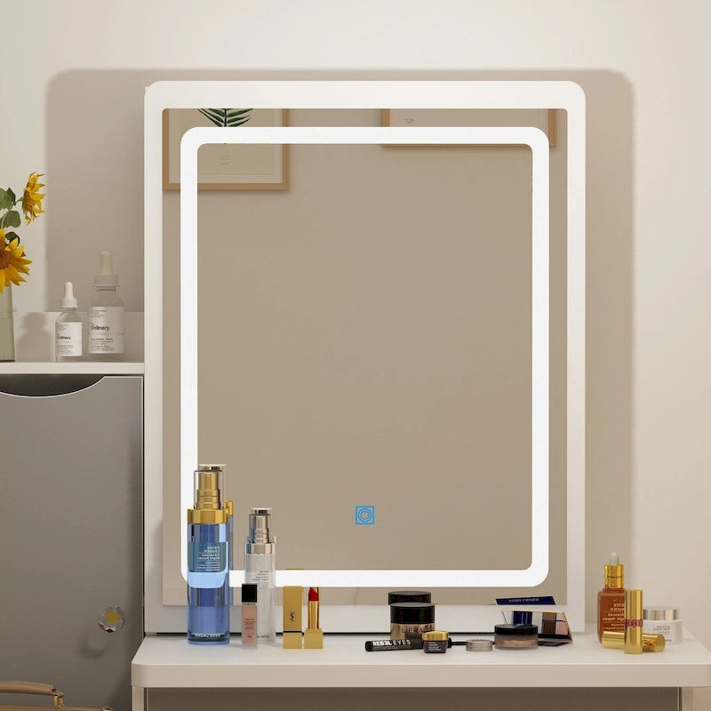 Timechee Makeup Vanity Set with Sliding Lighted Mirror Dressing Table - 33L x 15.7W x 52.4H