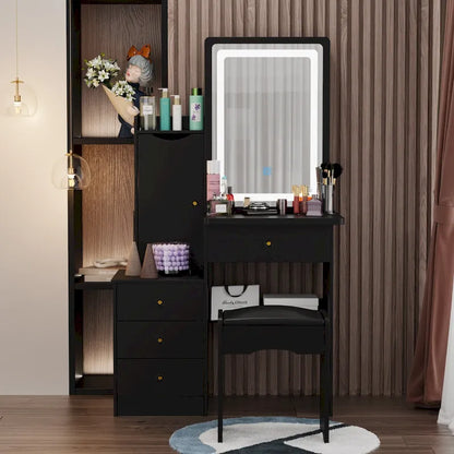Timechee Makeup Vanity Set with Sliding Lighted Mirror Dressing Table - 33L x 15.7W x 52.4H