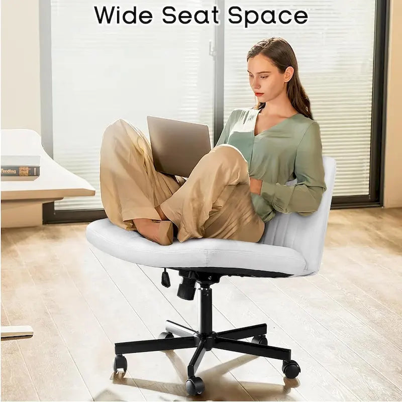 Bossin Criss Cross Chair Armless Office Desk Chair with Wheels,Fabric Padded Cross Legged Chair, Swivel Wide Seat Vanity Chair