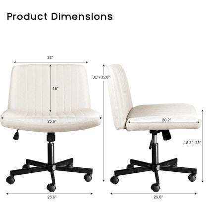 Bossin Criss Cross Chair Armless Office Desk Chair with Wheels,Fabric Padded Cross Legged Chair, Swivel Wide Seat Vanity Chair