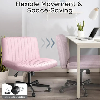 Bossin Criss Cross Chair Armless Office Desk Chair with Wheels,Fabric Padded Cross Legged Chair, Swivel Wide Seat Vanity Chair