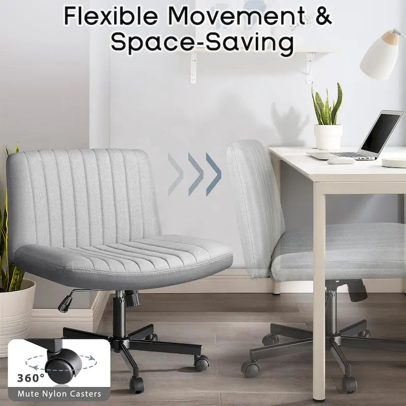Bossin Criss Cross Chair Armless Office Desk Chair with Wheels,Fabric Padded Cross Legged Chair, Swivel Wide Seat Vanity Chair