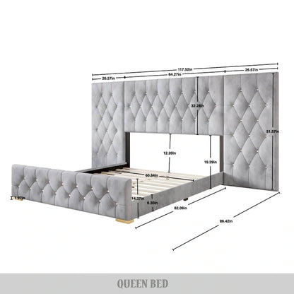 CraftPorch Luxurious Velvet Tufted Platform Bed with Wall Panels