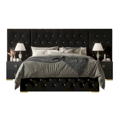 CraftPorch Luxurious Velvet Tufted Platform Bed with Wall Panels
