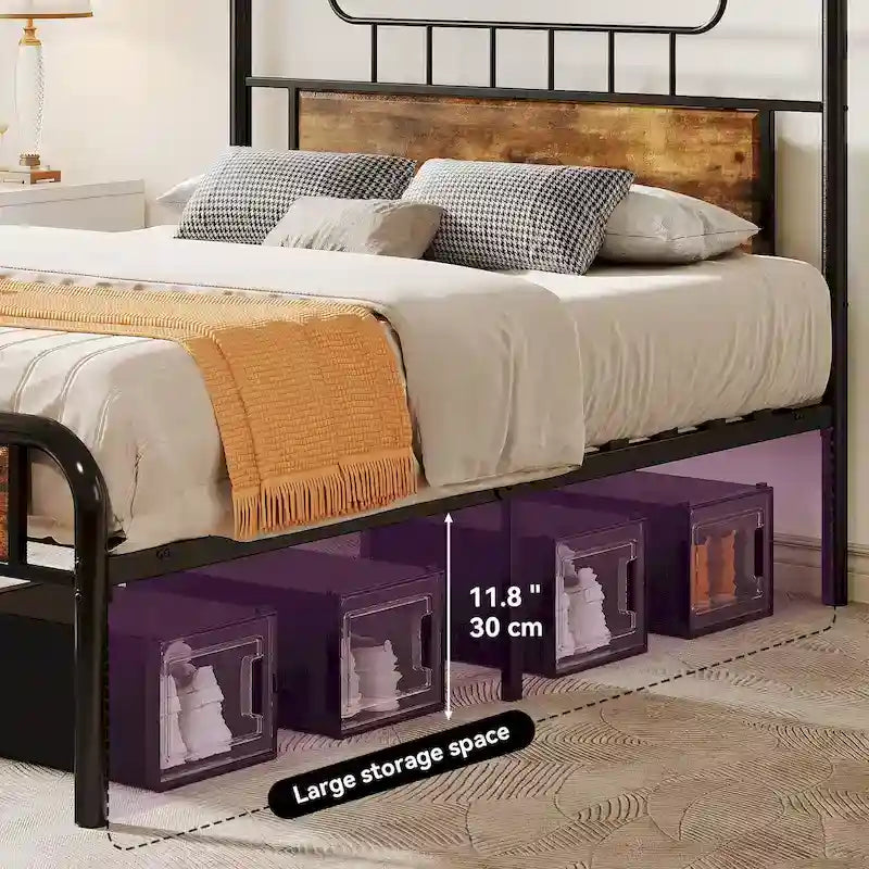 Moasis Wood and Metal Platform Bed Frame with Headboard Twin/Full/Queen Size
