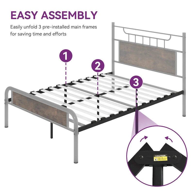 Moasis Wood and Metal Platform Bed Frame with Headboard Twin/Full/Queen Size