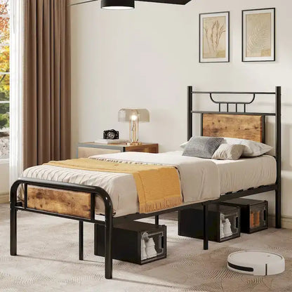 Moasis Wood and Metal Platform Bed Frame with Headboard Twin/Full/Queen Size
